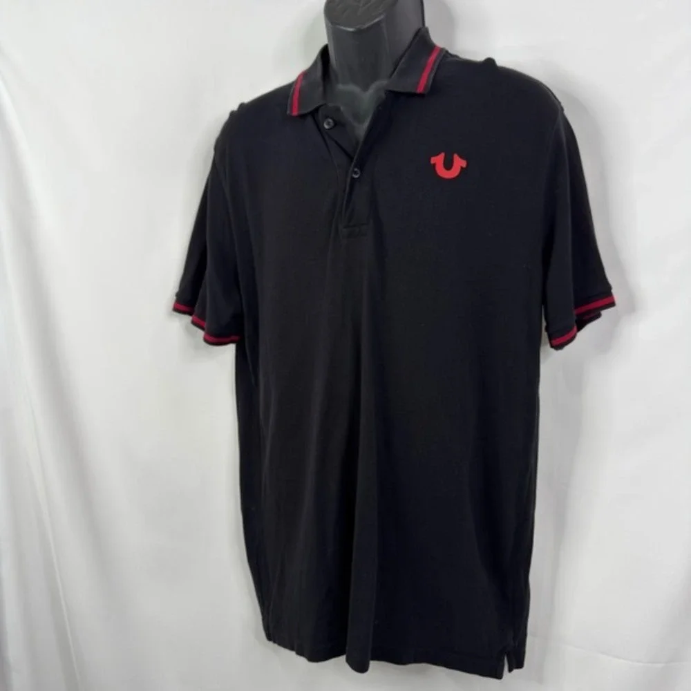 True Religion Men Black Red Logo Short Sleeve Polo Shirt Size XL